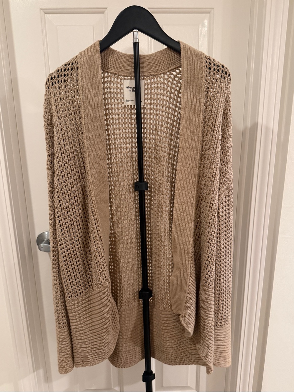 Abercrombie & Fitch | Textural Long-Length Open Knit Cardigan | Taupe | XS